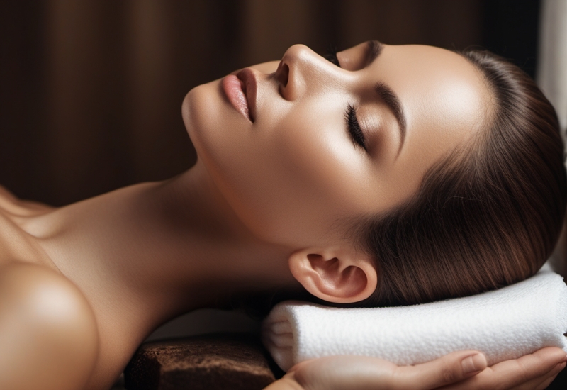 a woman lying on a white towel