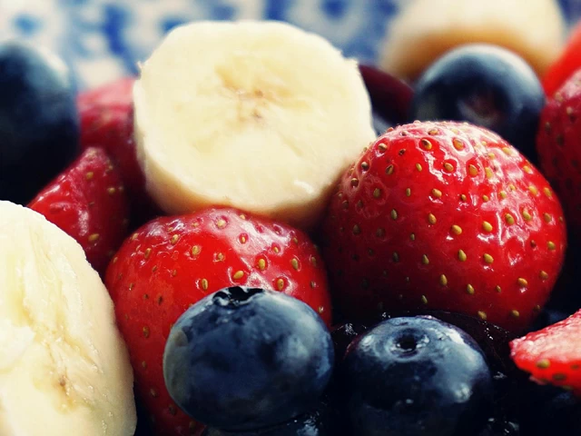 Cut Strawberries, Banana, and Blackberries